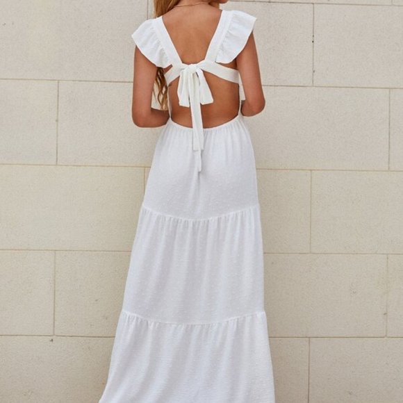 WHITE SWISS DOT MAXI DRESS - Picture 5 of 6